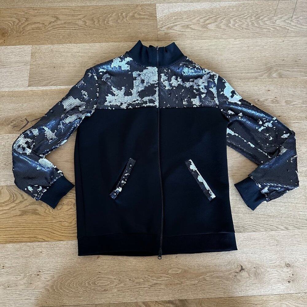 Numero 00 Zip Front Jacket with Double Sides Sequins in Black & Silver